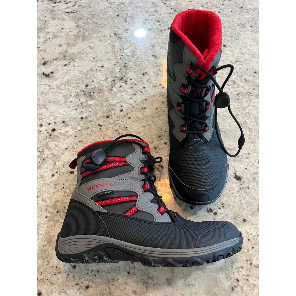 Merrell Kids Snow Quest Lite 3.0 Waterproof Winter Boots Black Grey Red Size 4M
